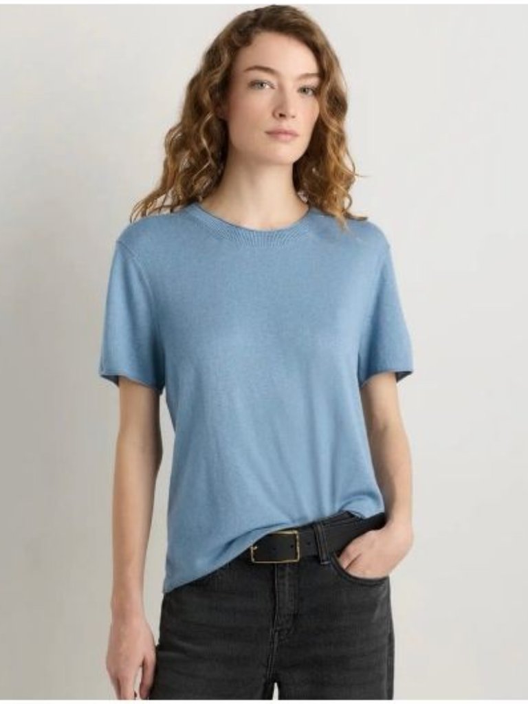 Quince Lightweight Cotton Cashmere Sweater Tee Mountain Spring Blue Size Large